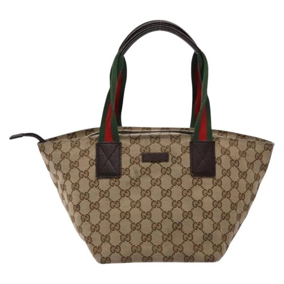 GUCCI GG Canvas Web Sherry Line Hand Bag Beige Red Green 131228 Auth 134493 - Picture 2 of 16